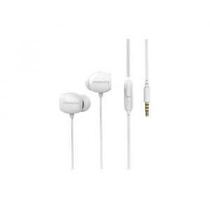 Promate Noise Isolation In-Ear Stereo Wired Earphone with In-Line Microphone, White