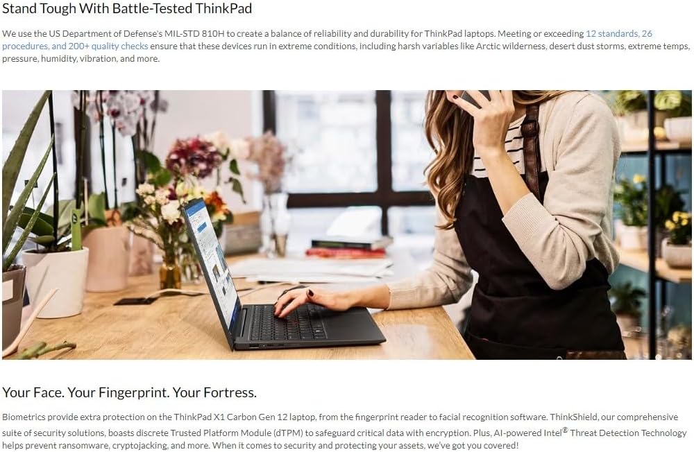 Lenovo Gen 12 ThinkPad X1 Carbon Laptop with Intel Ultra 7 165U vPro Processor, 14" WUXGA 100% sRGB Touchscreen, 32GB 6400MHz RAM, 1TB Gen4 Performance SSD - Image 5