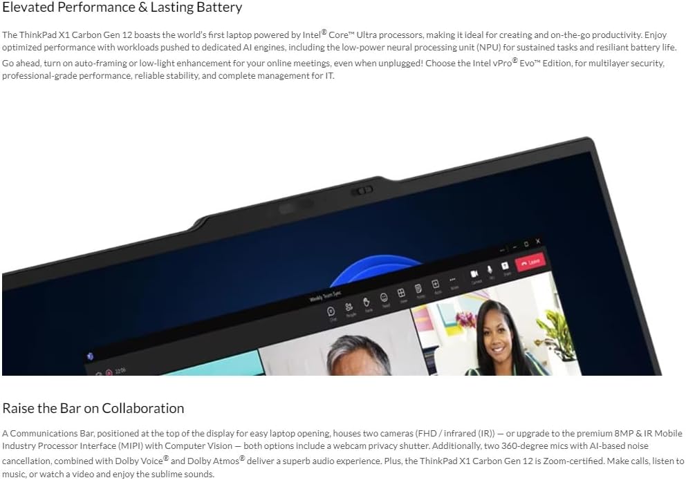 Lenovo Gen 12 ThinkPad X1 Carbon Laptop with Intel Ultra 7 165U vPro Processor, 14" WUXGA 100% sRGB Touchscreen, 32GB 6400MHz RAM, 1TB Gen4 Performance SSD - Image 8
