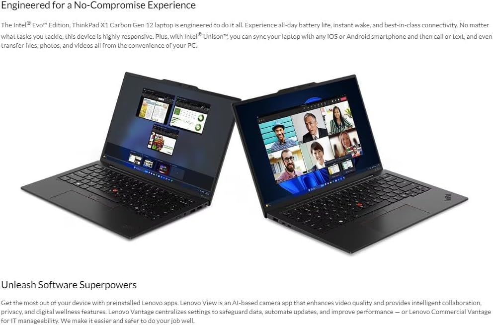Lenovo Gen 12 ThinkPad X1 Carbon Laptop with Intel Ultra 7 165U vPro Processor, 14" WUXGA 100% sRGB Touchscreen, 32GB 6400MHz RAM, 1TB Gen4 Performance SSD - Image 9