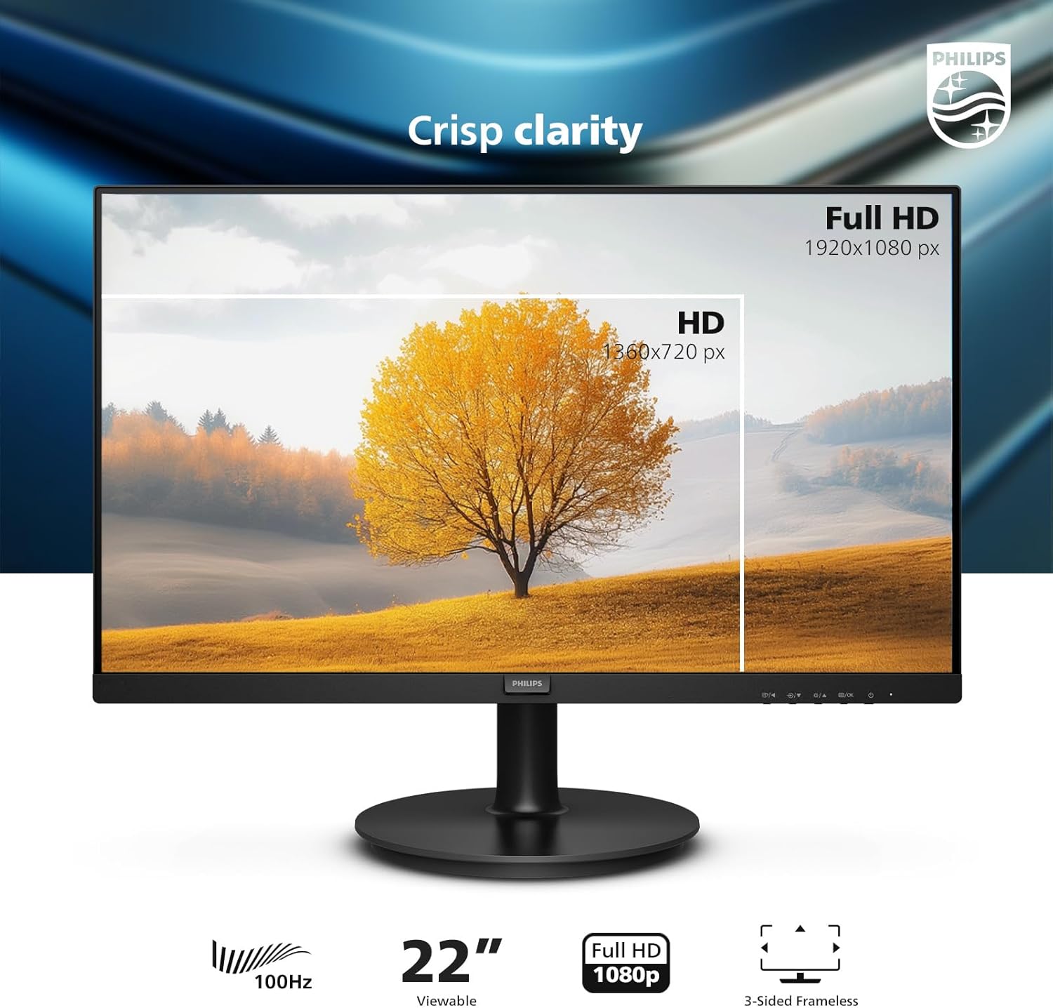 PHILIPS 22 inch Class Thin Full HD (1920 x 1080) Monitor, 100Hz Refresh Rate, VESA, HDMI x1, VGA x1, LowBlue Mode, Adaptive Sync, - Image 6