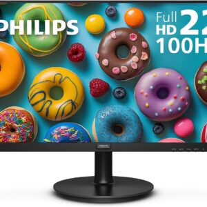 PHILIPS 22 inch Class Thin Full HD (1920 x 1080) Monitor, 100Hz Refresh Rate, VESA, HDMI x1, VGA x1, LowBlue Mode, Adaptive Sync,