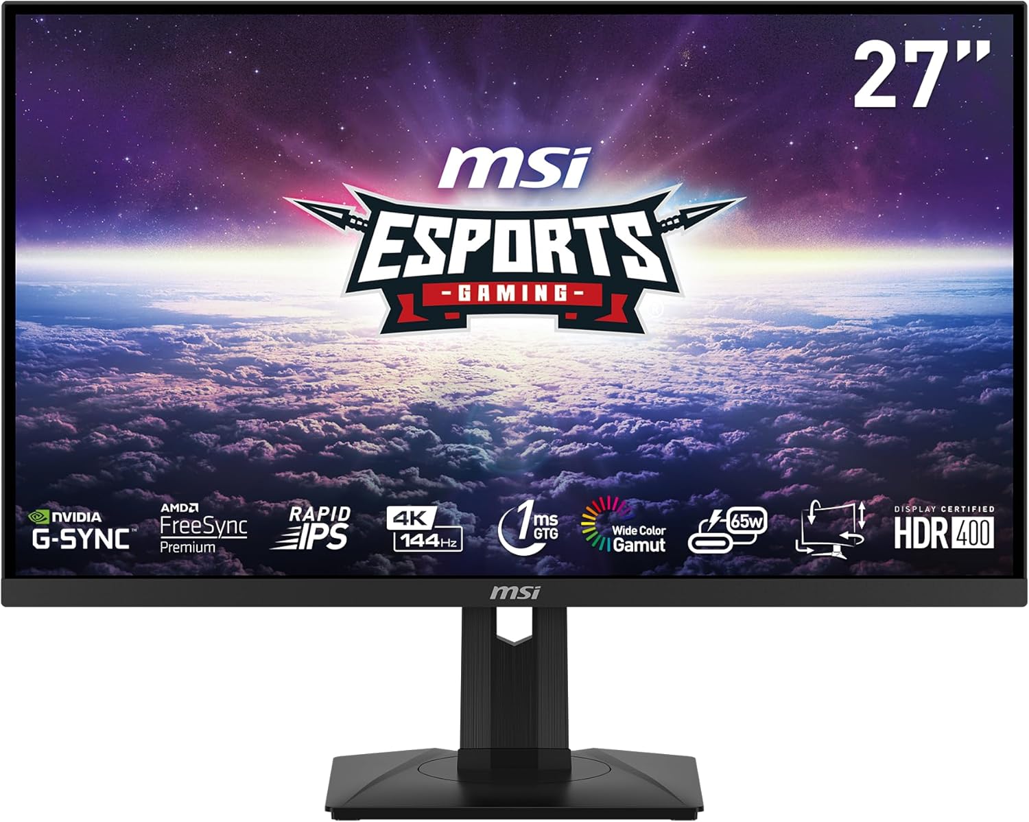 MSI MAG274UPF, 27" 3840 x 2160 (UHD), 4K Rapid IPSGaming Monitor, 1 ms, 144Hz, FreeSync Premium, HDR400, G-Sync Compatible, HDMI, DisplayPort, Tilt, Swivel, Pivot and Height Adjustable.,Black - Image 3