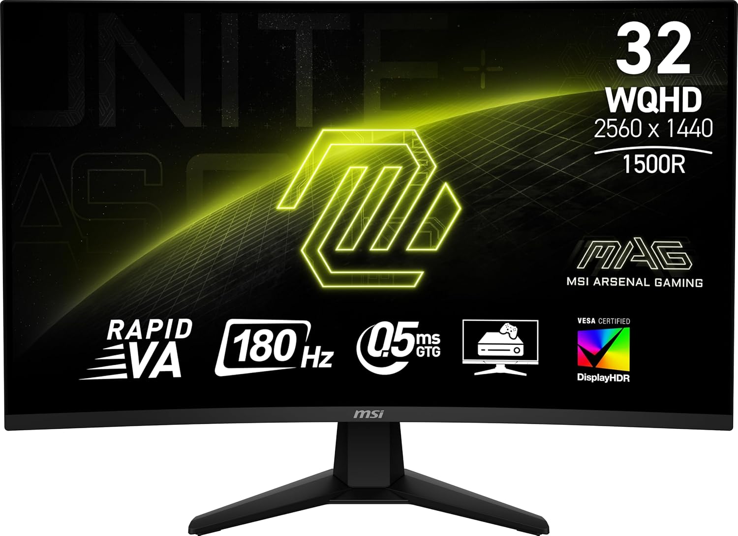 MSI MAG 32CQ6F 31.5-inch IPS 2560 x 1440 (QHD) Computer Monitor, 180Hz, Adaptive-Synch, HDMI, Display Port, VGA Port, VESA Mountable, Tilt, Height Adjustable, Speaker, 0.5ms, Black