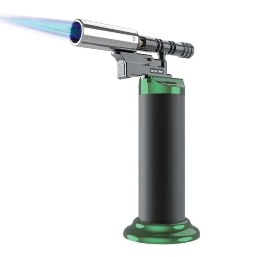 Green Lion Jet Flame Pro Windproof Refillable Lighter – High-Temperature Butane Torch with Adjustable Flame – Black