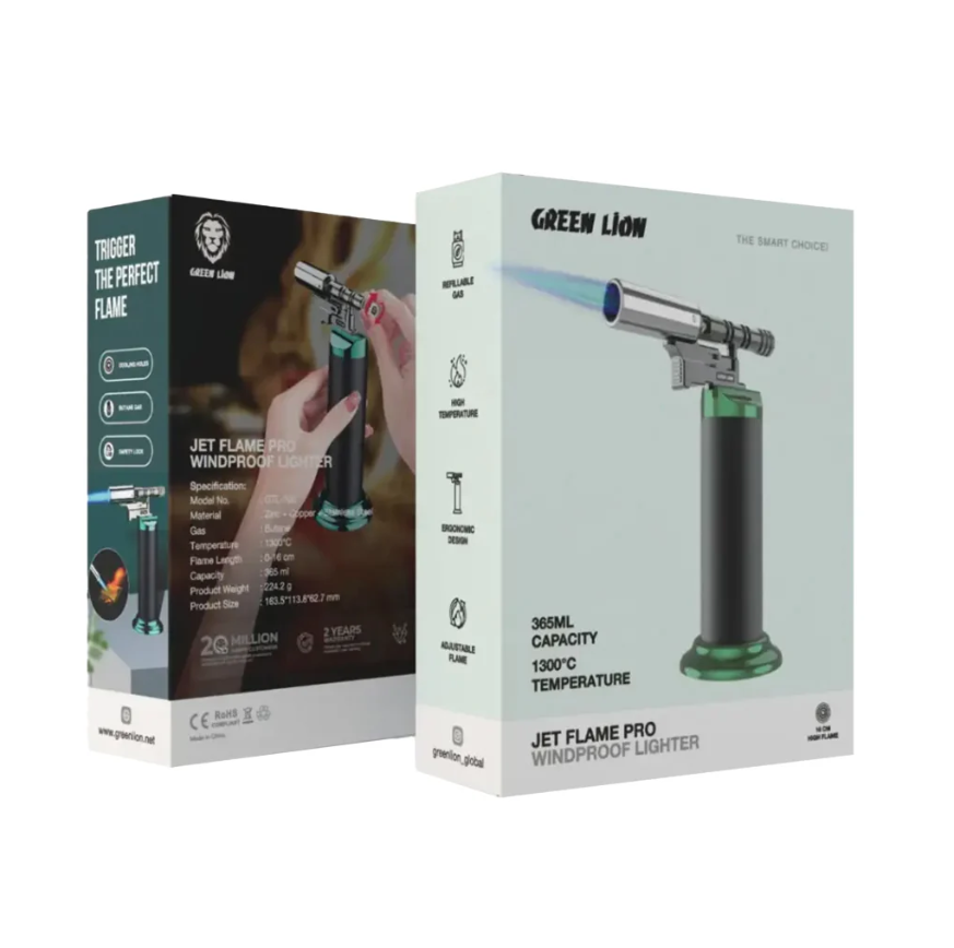 Green Lion Jet Flame Pro Windproof Refillable Lighter – High-Temperature Butane Torch with Adjustable Flame – Black - Image 2